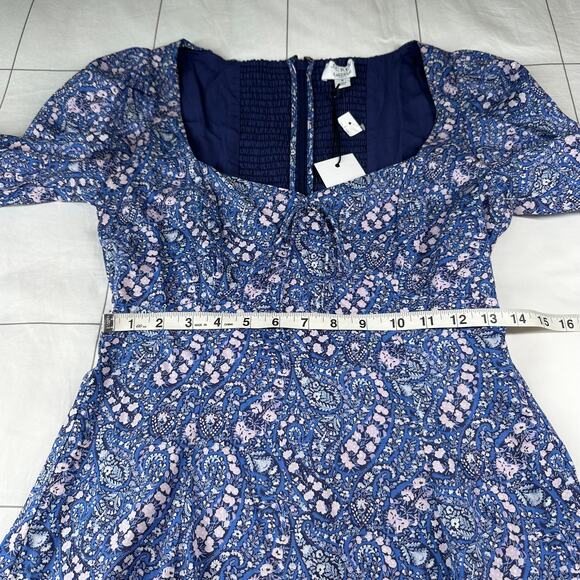 J. Crew Liberty Dress Women 2 Blue Sweetheart Long Sleeve Mini Bourton Bloom New - Picture 11 of 15